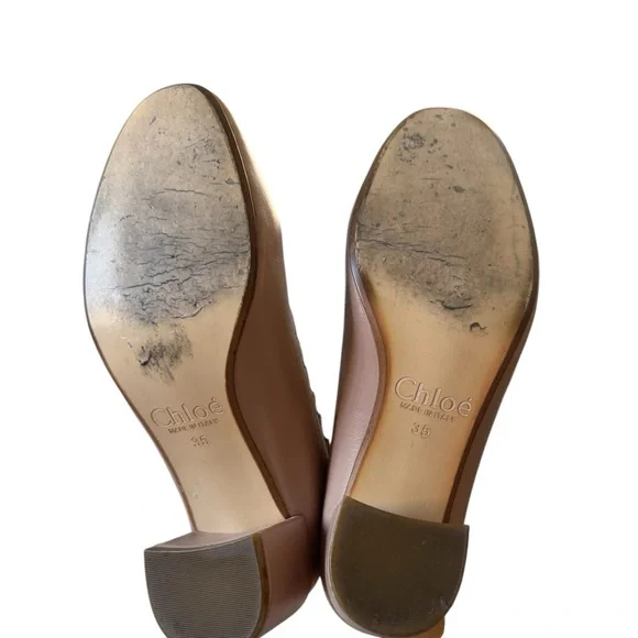 Chloe Lauren Scalloped Leather Block Heels Pumps Size 35/5 - Picture 8 of 13